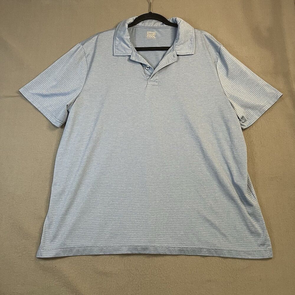 32 Degrees Cool Polo Shirt Mens Size 2XL XXL Short Sleeve Striped Light Blue